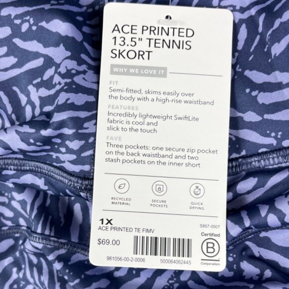 Athleta Ace Printed 13.5" Tennis Skort Abstract Fiji Medieval Violet Size 1X - Picture 4 of 16
